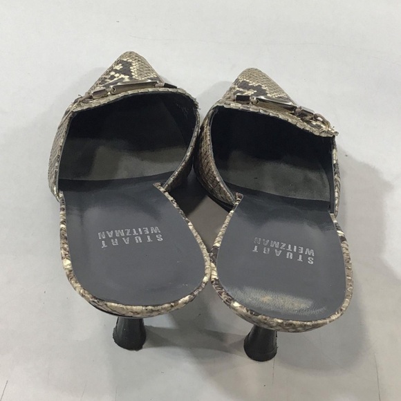 Women’s Stuart Weitzman Brown/Cream Snakeskin Mules Clogs Slide Size 8M - Picture 4 of 6